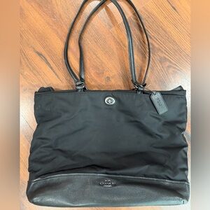 Coach Black Nylon Leather Large Tote Shoulder Bag F57903